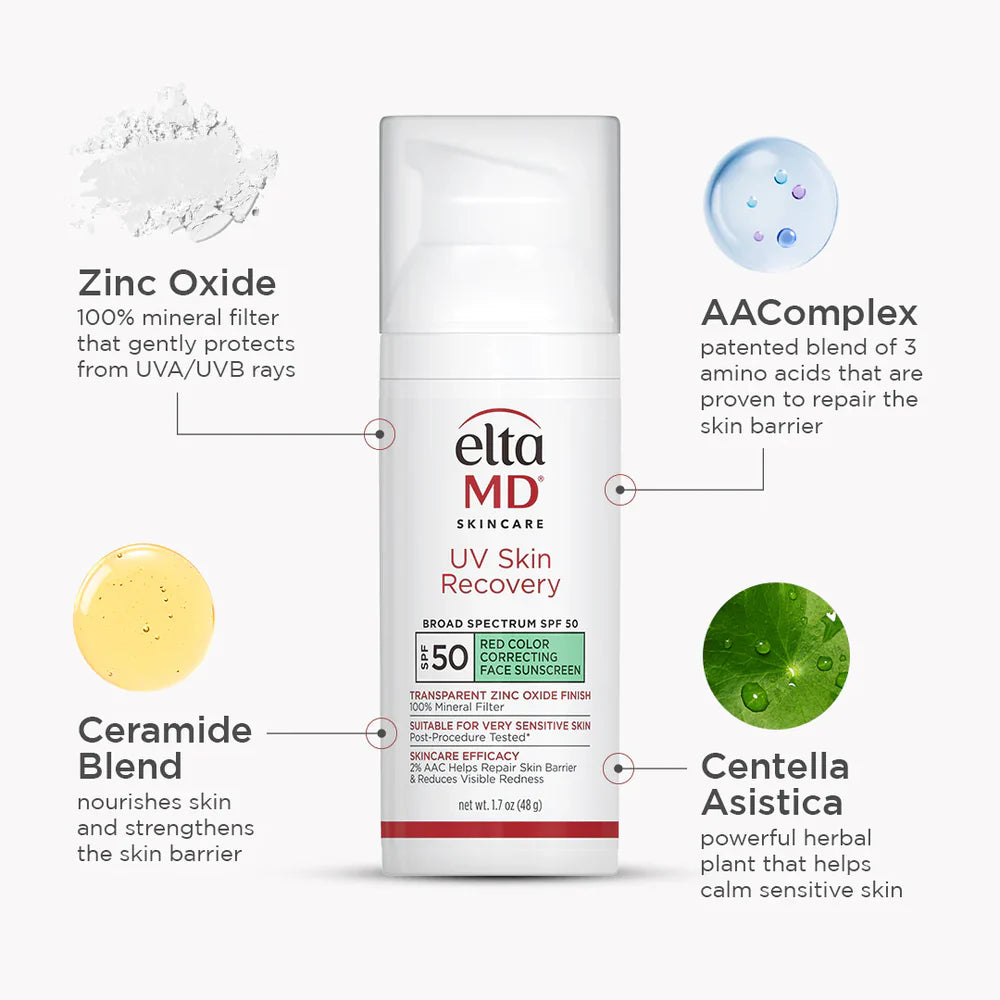 EltaMD Skincare  UV Skin Recovery Broad Spectrum SPF 50 Face Sunscreen, Green Tint 1.7oz 48g